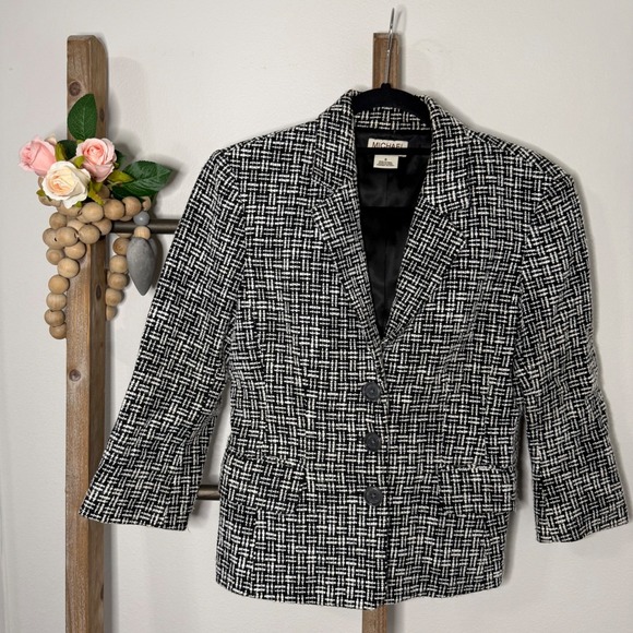 Michael Kors Jackets & Blazers - Michael Kors Black White Tweed Blazer Jacket Three Button Pocketed Size 6